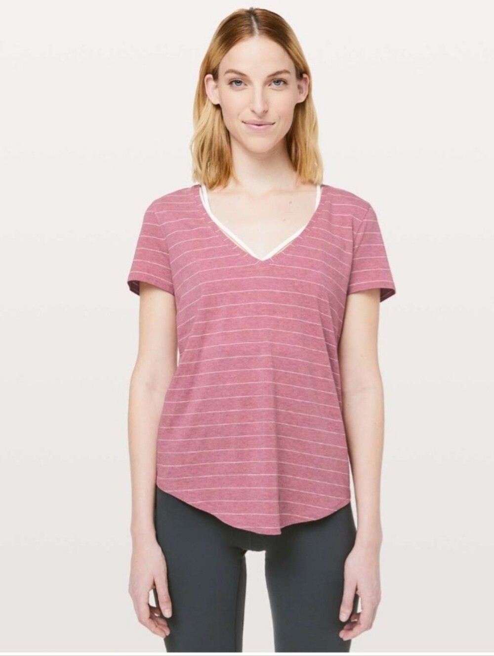 Lululemon ALOHA Hawaii Exclusive Love Tee V-Neck -Stripe Merlot / White Size 10